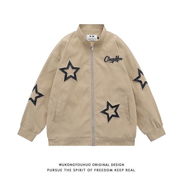 Erkek Ceketler Pentagram Giyim Amerikan Tarzı Y2K Gevşek ve çok yönlü rüzgarlık vintage katlar Stand yaka nakış parkas 230804