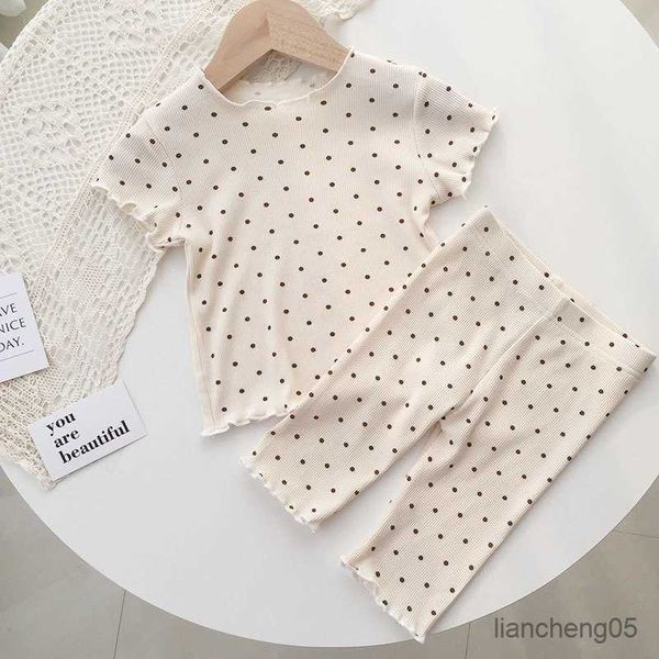 Completi di abbigliamento Set di abbigliamento per bambini per bambini Completo da ragazza Estate Pigiama da bambina Stampa a pois Completo a due pezzi 1-7T Abbigliamento per la casa per bambini Vestiti con aria condizionata R230805