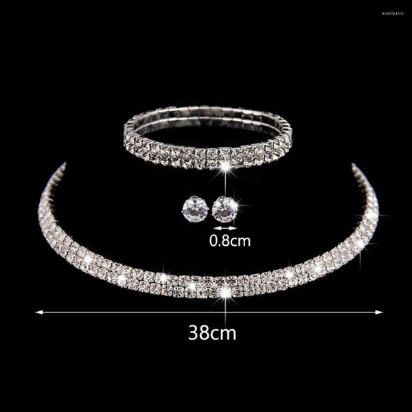 Halskette Ohrringe Set Zarter Kristall Brautschmuck Strass versilbert Hochzeitskleid Bankett Ohrring Damen Geschenk Krone