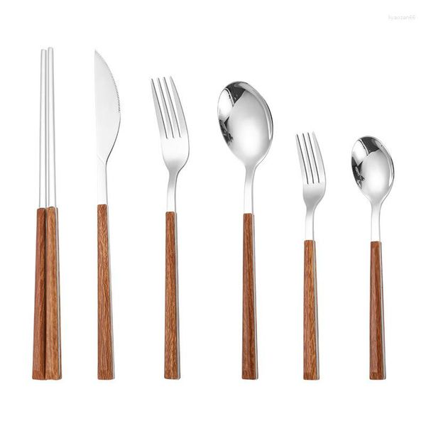 Geschirrssätze Gabel Löffel Messer Chopstick Set Western Tischware Flateles Null Abfall Utensilios umweltfreundlich Edelstahl