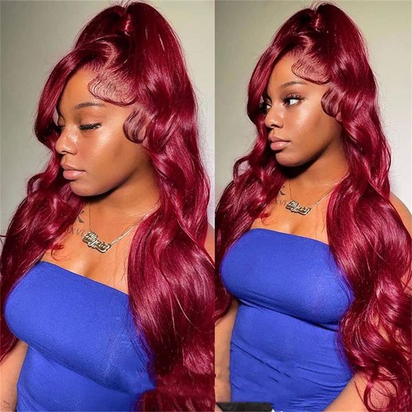 13x4 Red Body Wave Colored Lace Front Perucas para mulheres Brasileiro HD transparente Lace Frontal peruca pré-depilada sem cola