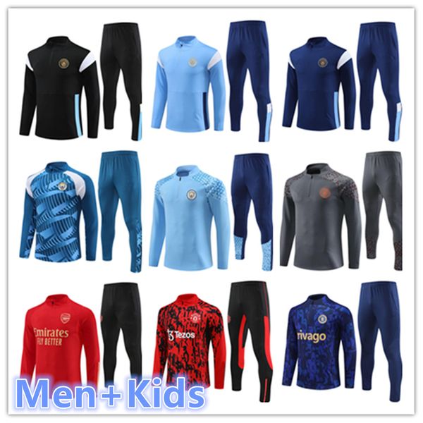 2023 2024 Man City Trade Cuit Haaland Half -Zip Training Suit Mens Kid 23 24 Спортивные футбольные костюмы с длинными рукавами