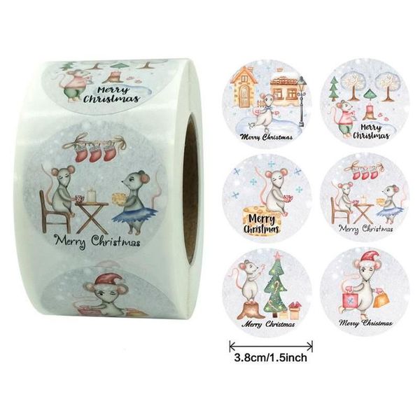 Adesivos adesivos por atacado 500 pçs/rolo 1,5 polegadas feliz natal círculo etiqueta de vedação de papel para padaria embalagem decoração presentes Dro Dhryl