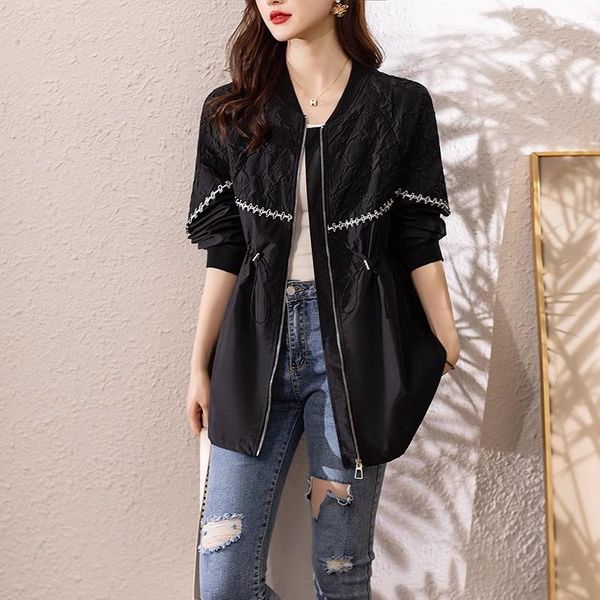 Женские траншеи Coats Casual Tops 2023 Весенняя осенняя молния для женской одежды Harajuku Slim Black Breaker Girls Overwear BC149