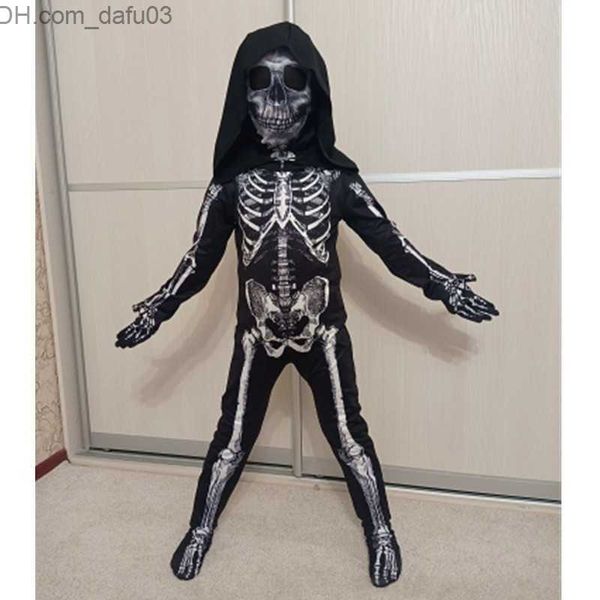 Figurino do tema Halloween Skull vem de terror infantil no jogo de jogo com capuz