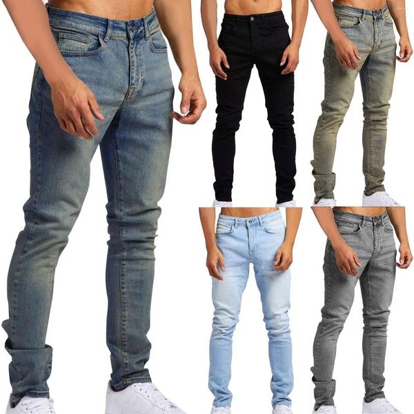 Jeans da uomo Skinny Stretch Gamba affusolata strappata Azzurro Grande e alto Mens E Motion Vintage Slim Fit