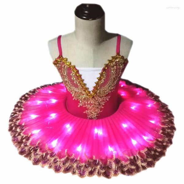 Roupa de palco Led Ballet Tutu Criança Traje Lago dos Cisnes Vestido Fluorescente Para Meninas Adulto Mulheres Panqueca Dancewear