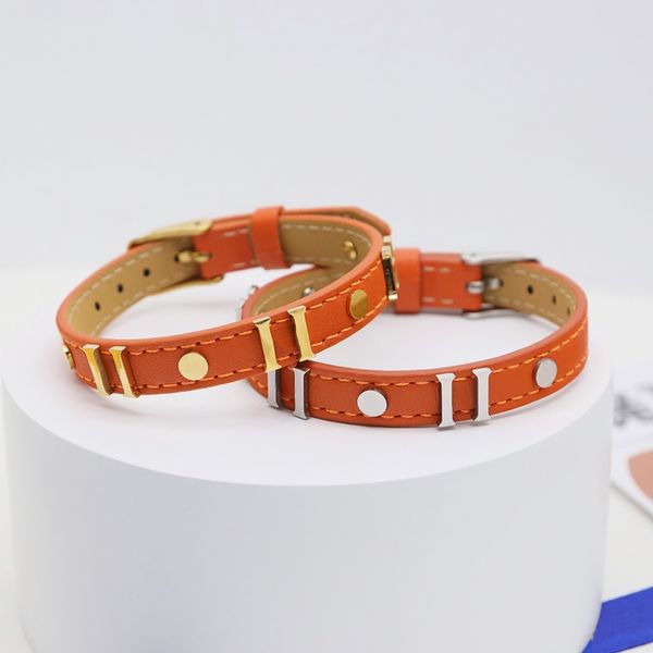Designer Armreifen Armband Damen Lederarmband Luxus Charm Armbänder Orange Damen Handgelenk Dekoration Schmuck 18 Karat vergoldeter Edelstahl