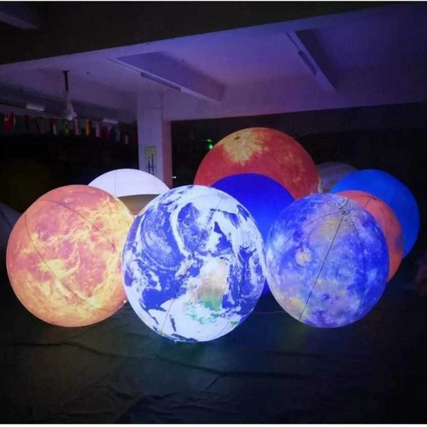 Sayok modelo de satélite lunar inflável com luzes led penduradas planeta inflável brinquedo de balão do sistema solar para ciência educacional