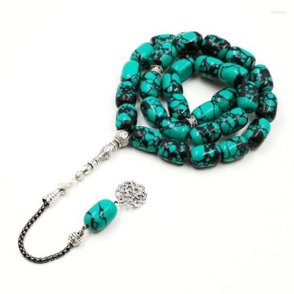 Strand Tasbih Green Turquoise Big Size Gemstone Misbaha Jewelry Fashion Muslim 33 Rosario Bracciale islamico Ramadan Eid Gift