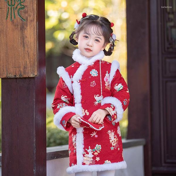 Ethnische Kleidung Mädchen Cheongsam Winter Verbesserte Samt Jahr Kinder Chinesischen Stil Hanfu Leistung Prinzessin Kleid Verdickt Qipao