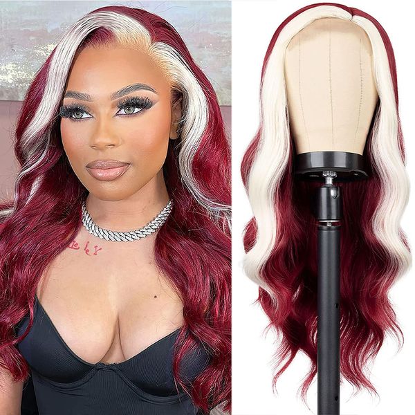 Peruca bordô solta ondulada destaque sintético vermelho ombre perucas para mulheres negras corpo peruca ondulada parte lateral cabelo resistente ao calor cosplay