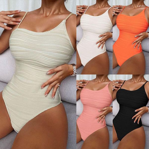 Costumi da bagno da donna 2023 Costume da bagno intero per donna con cinturini per spaghetti conservatori Tinta unita e bikini a triangolo primaverile