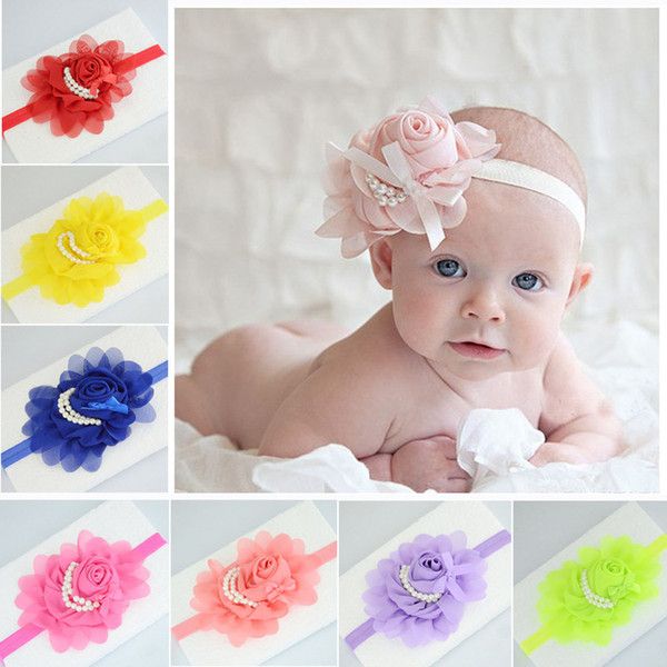 Baby Girls Kids Lovely Roses Pearls Bands Vintage Flowers Accessories Pretty Headbands Infant Headbands 13 ColorZZ