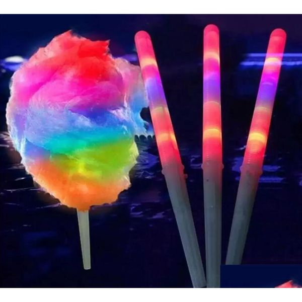 Outros suprimentos para festas festivas Cones de algodão doce leve não descartáveis de grau alimentício Colorf Glowing Luminous Marshmallow Sticks Flashin Dhbg7