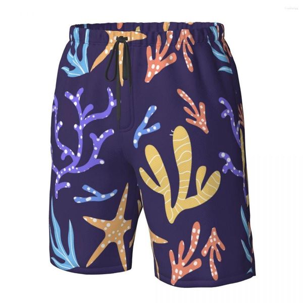 Shorts masculinos de secagem rápida verão cuecas de praia masculinas calções de banho para natação roupa de praia azul estrela do mar algas marinhas