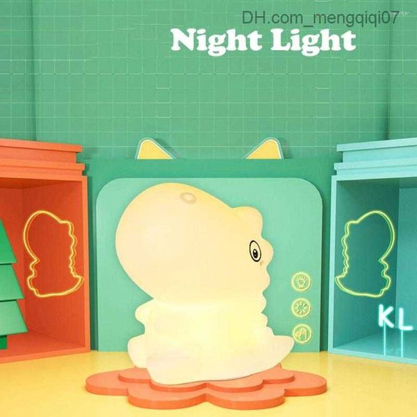 Lambalar Gece Işıkları Karikatür Dinozor Silikon Yatak Odası Başucu Işık Şarj Edilebilir Renkli Atmosfer Lambası Çocuklar İçin Bebek Tatili Z230805