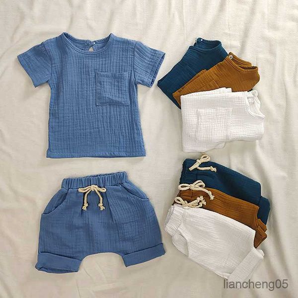 Kleidungssets Babykleidungsset aus Bio-Baumwolle Sommer Casual Tops Shorts für Jungen Mädchen Set Unisex Kleinkinder 2 Stück Kinder Baby Outifs Kleidung R230805