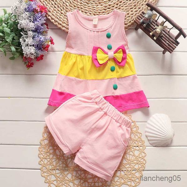 Kleidungssets Baby Sommer Mädchen Set Mode Bogen Anzüge Baumwolle Weste Shorts 2 Stück Outfits Mädchen Kinder Kleidung für Säugling Neugeborene niedlich Set R230805