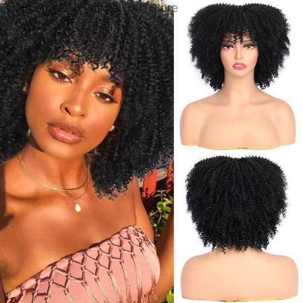 Parrucche sintetiche Capelli corti Parrucca riccia intrecciata africana con frangia Parrucca bionda mista marrone sintetica sintetica da 6 pollici africana da 6 pollici adatta per donne nere Z230805