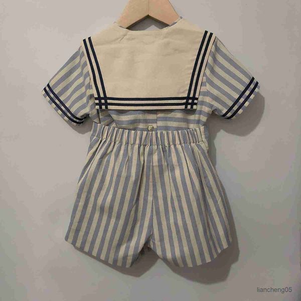 Комплекты одежды детская бутик -одежда для мальчиков девочки с коротким рукавом с короткими рукавами синий полосатый селект