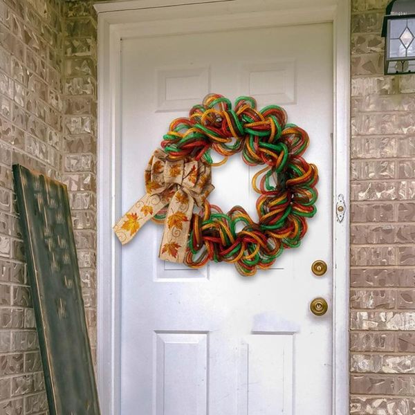 Dekorative Blumen Schleife Girlande Tür Thanksgiving Dekor bunter Druck Urlaub Requisite für Zimmer Garten Zuhause