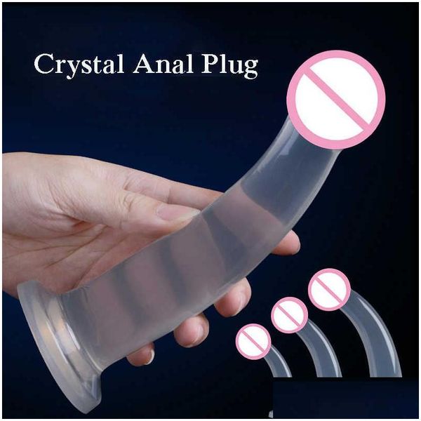 Outros itens de massagem Mas S/M/L Dildos de cristal para mulher Vaginal Tpe Macio Realista Masculino Plug Anal Feminino Masturbação Y Brinquedos Drop Delive Dhzm1