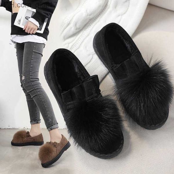 Chinelos Sapatos Peludos de Pele de Raposa Sapatos Casuais de Joaninha Preguiçosa Nova Bottom Plana Grávida Primavera e Inverno Sapatos de Ervilha Combinados Completos para Venda Z230805