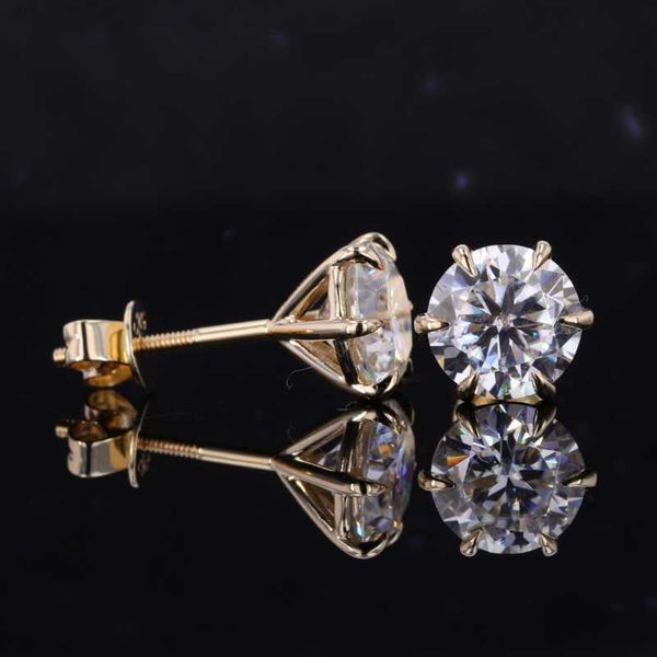 Orecchini a bottone in oro con moissanite da 0,5 ct, 1 ct, 2 ct, design classico semplice, placcati in rodio, tondi h a taglio brillante