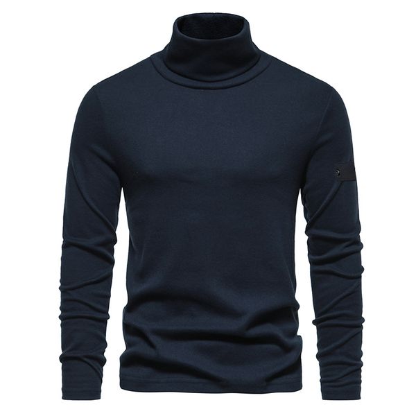 Jaquetas 2023 Casual Básico Camiseta Simples Moda Modal Alto Pescoço Manga Longa Outono Inverno Homens Puro Algodão Cor Sólida Slim Neck Stone Win