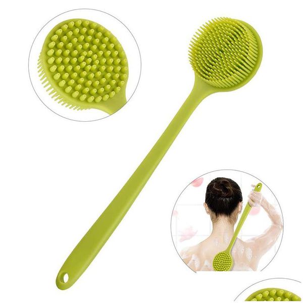 Spazzole da bagno Spugne Scrubber Spazzola per la schiena a manico lungo Soft Sile Scrubber Doccia Spazzole per il corpo Spa Mas Cura della pelle sana Bagno Acc Dhtrv