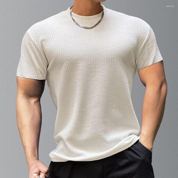 Herren-T-Shirts, schnell trocknendes Muskel-T-Shirt, Sommer, Sport, kurzärmelig, Rundhalsausschnitt, solide, atmungsaktiv, weißes Hemd, seltsames Grau