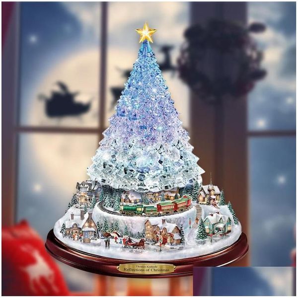 Decorazioni natalizie Albero rotante Scpture Treno Incolla Adesivi per finestre Decorazione domestica invernale Drop Delivery Garden Festive Party Sup Dhyur