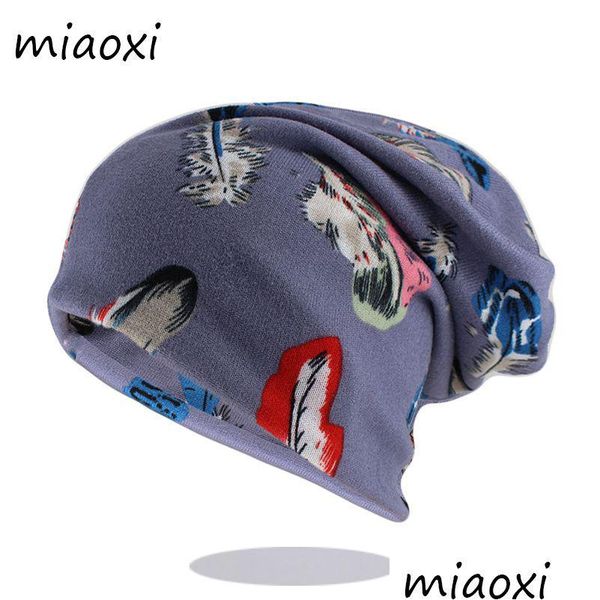 Gorro/Bonés de Caveira Gorro Moda Outono Feminino Gorros Quentes Sklies Duplo Usado Casual Menina Chapéu Cachecol Folha Foto Fêmea Bonnet Chapéus Dhbmj