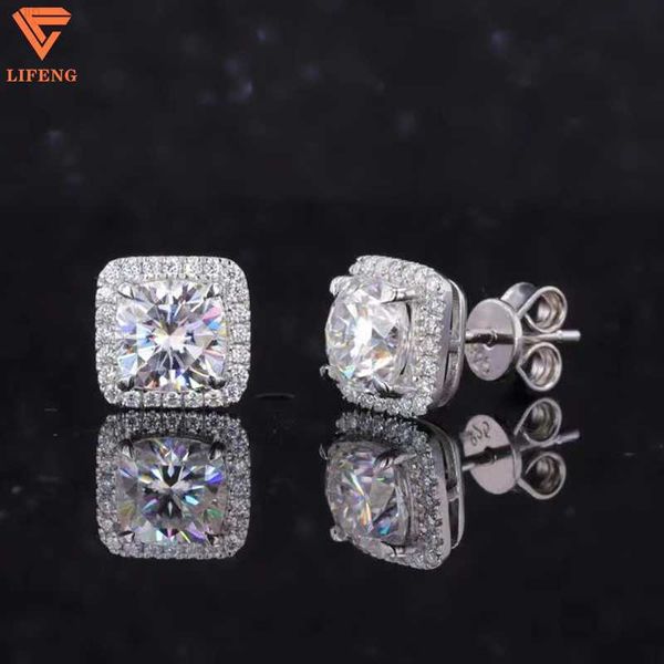 Joias de luxo fashion 925 prata esterlina 6x6 em forma de almofada Vvs moissanite brincos geométricos de diamante para mulheres