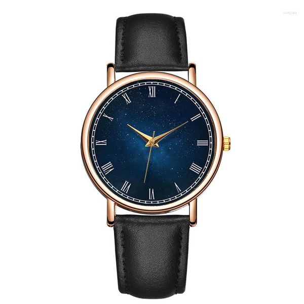 Relógios de pulso feminino Fahion Blue Star Sky simples casual quartzo elegante relógio de pulso à prova d'água couro