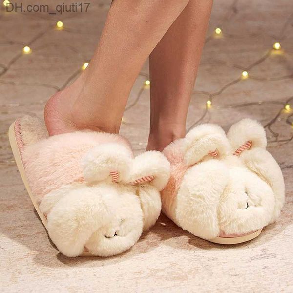 Pantofole Cute Pink Shy Bear Fur Slider Donna Inverno Addensato Warm Slider Donna Cotton Slider Fashion Home Scarpe morbide Z230805