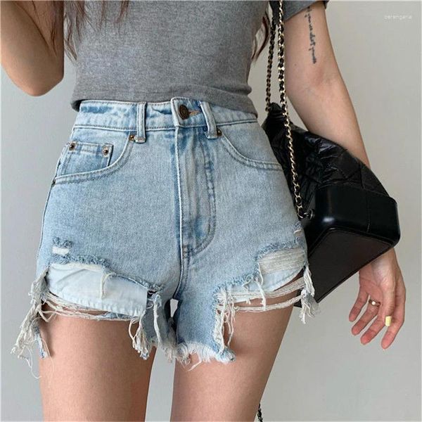 Frauen Shorts MEXZT Loch Denim Frauen Y2K Ausgefranste Quaste Jean Sommer Streetwear Koreanische Hohe Taille Schlitz Dünne Beiläufige Hosen