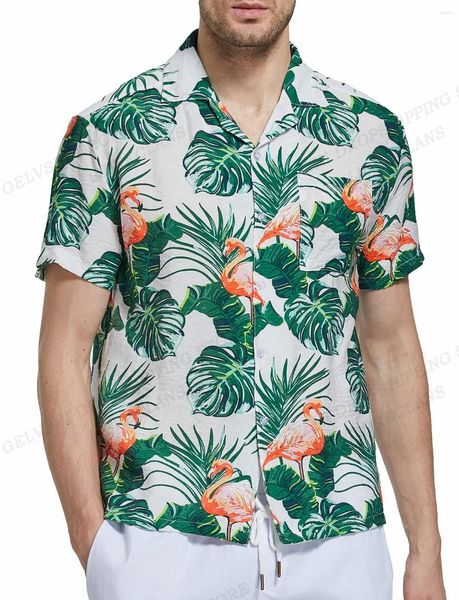 Camicie casual da uomo Tropic Leaf Print Moda uomo Camicia hawaiana Vocation Beach Camicetta Aloha Risvolto Cuba Camicette Abbigliamento