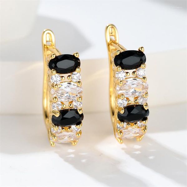 Brincos traseiros luxo feminino preto branco cristal pingente cor de ouro rosa clipe para mulheres casamento vintage