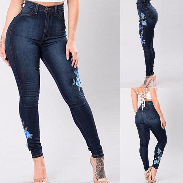 Damen-Jeans, Damen-Bleistifthose, bestickt mit hoher Elastizität, geradem Lauf und engen Beinen, Jean Elastici, schmale Freizeithose