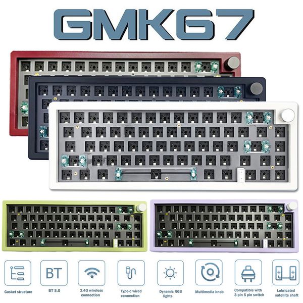 Клавиш -крышки GMK67 Смазочный комплект механической прокладки RGB Bluetooth 2 4G Wireless 3 Режим настройка No Switch 230804