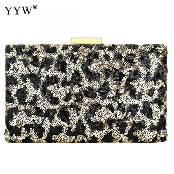 Abendtaschen Pailletten Leopard Box Clutch Bag Party Clutches über Schulter Umhängetasche mit Kette Vintage Crystal Night Bolsa Feminina 230804