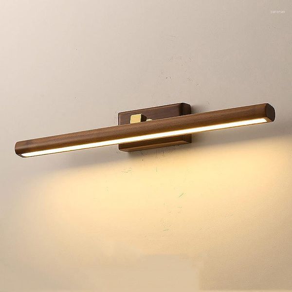 Lampada da parete Black Walnut Light LED 8W Camera da letto Spogliatoio Bagno Specchio 40CM Luxury Coffee Wood Comodino Applique Illuminazione