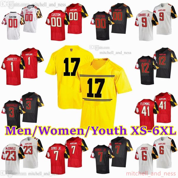 Özel XS-6XL NCAA Maryland Terrapins Futbol Forması 9 Billy Edwards Jr. 3 Taulia Tagovailoa 6 Jeshaun Jones 23 Colby McDonald 7 Donstay Demus Jr. 1 Kaden Prather