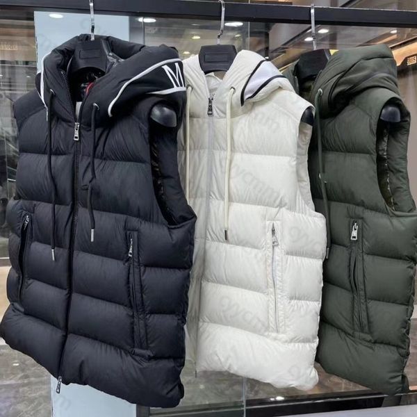 Gilet con cappuccio in piumino d'anatra bianco uomo e donna con cappotto senza maniche semplice autunno e inverno nuovo gilet termico ispessito allentato della stessa moda