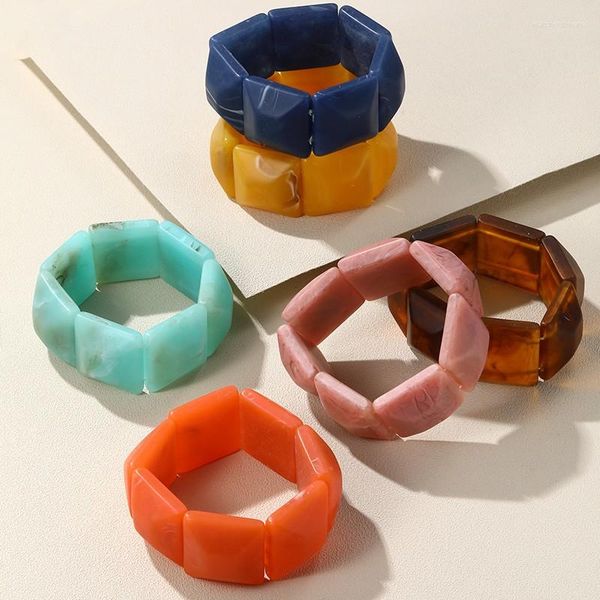 Pulseiras de link da moda com contas de resina para mulheres, geométricas, coloridas, quadradas, de acrílico, pulseira, joias de moda para meninas, presente de casamento