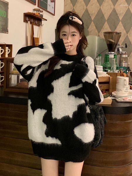 Женские свитера Корея черный белый цветовой свитер