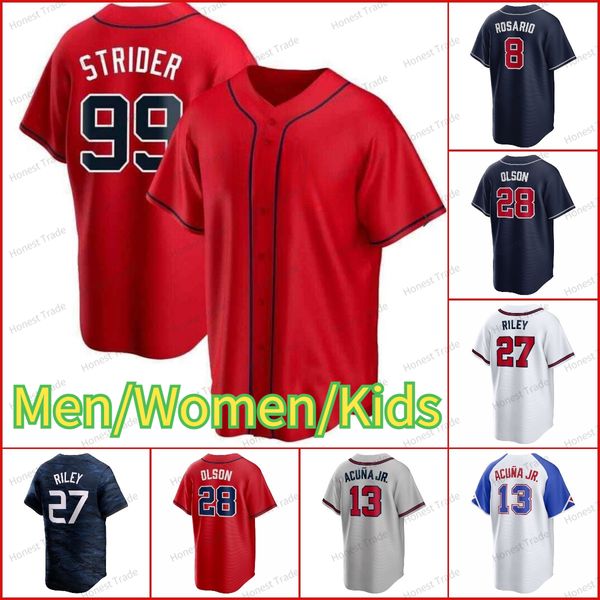 99 Spencer Strider Ronald Acuna Jr. Baseball Jersey Хэнк Аарон Фред МакГрифф Биджан Робинсон Остин Райли Мерфи Эдди Росарио Чиппер Джонс Джо Хименес Custom S-XXXL