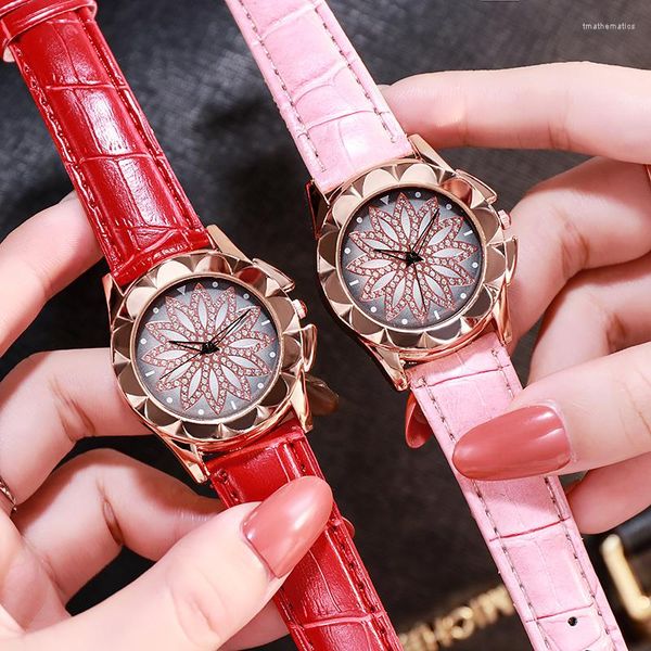 Relógios de pulso Ms Fortunes Potencial Comércio Exterior Fashion Belt Watch Gold Shell Set Auger Ladies